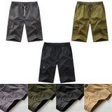 Men Casual Chino Cargo Shorts Elastic Waist Drawstring 6 Pockets Summer Trousers