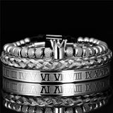 Luxury Roman Crown Charm Bracelet: Stainless Steel Adjustable Bracelet