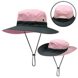 Ponytail Summer Sun Hat Wide Brim UV Protection Bucket Cap