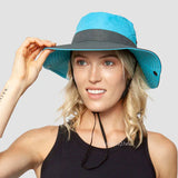 Ponytail Summer Sun Hat Wide Brim UV Protection Bucket Cap