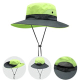 Ponytail Summer Sun Hat Wide Brim UV Protection Bucket Cap